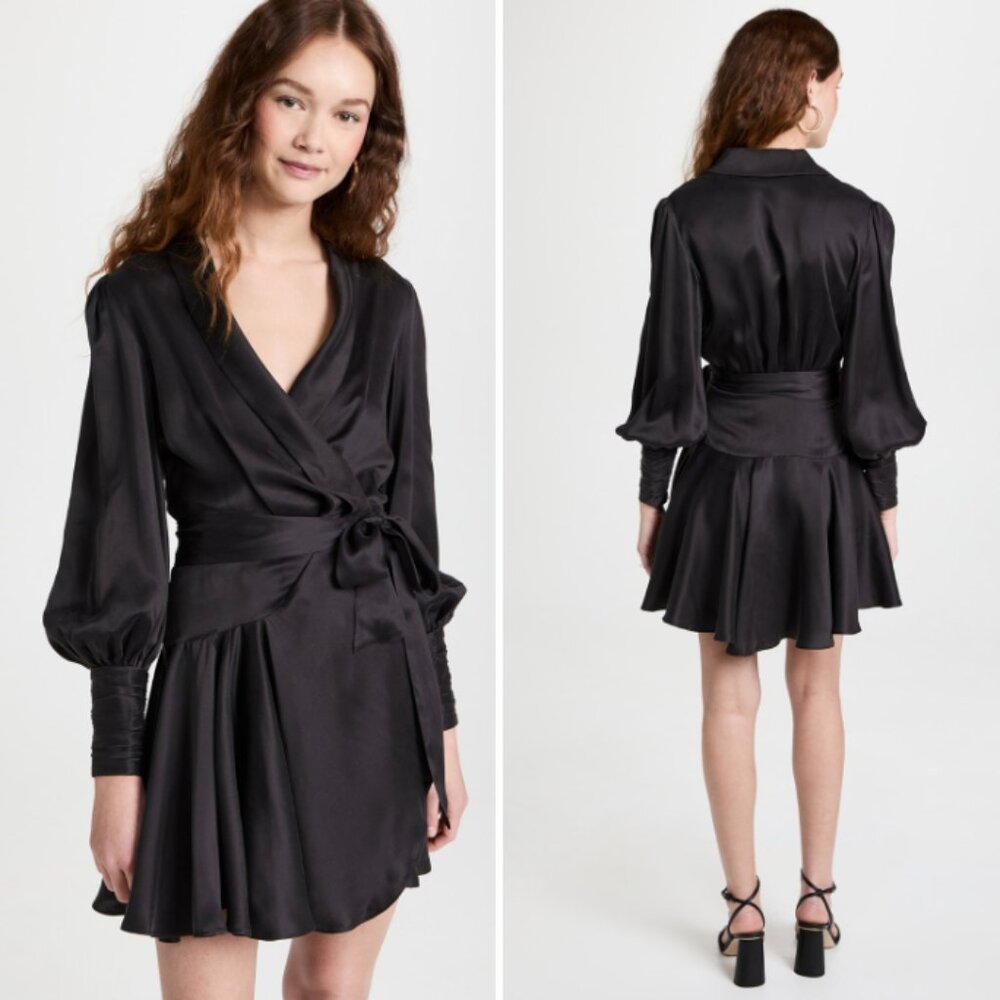 Zimmermann Silk Wrap Mini Dress in Black (M)